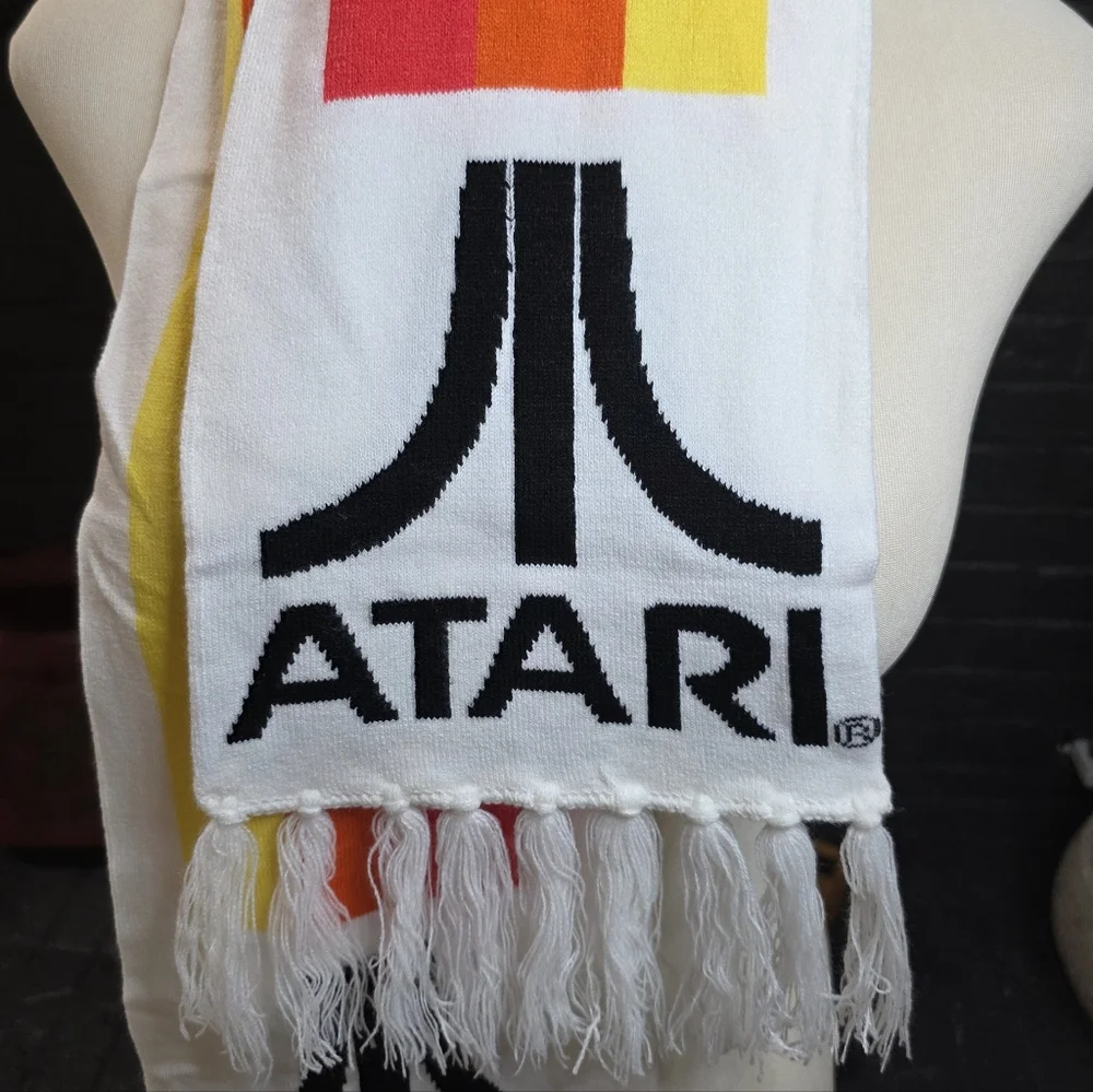 Atari Knit Scarf White with Logo & Stripes NWT
